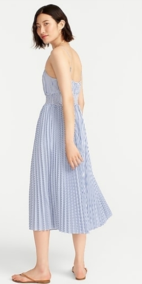 J Crew Smoked waist Pleated Dress in Stripe - Picture 2 of 16